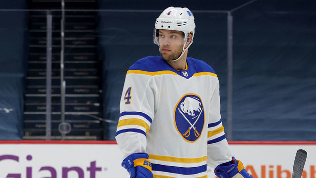 WASHINGTON, DC - JANUARY 24: Taylor Hall #4 of the Buffalo Sabres skates on the ice in the first period against the Washington Capitals at Capital One Arena on January 24, 2021 in Washington, DC.