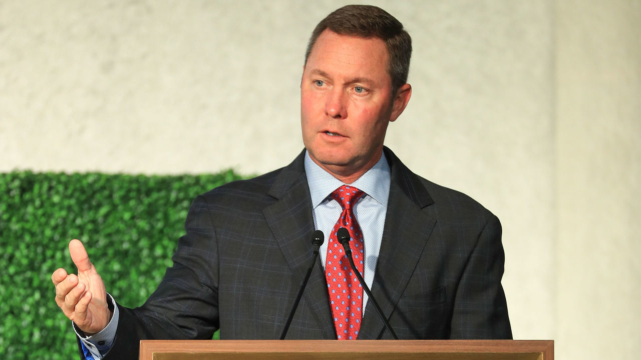 NAPLES, FL - NOVEMBER 15: LPGA Commissioner Michael Whan presents the Commissioner's Award during the LPGA Rolex Players Awards at the Ritz-Carlton Golf Resort on November 15, 2018 in Naples, Florida.