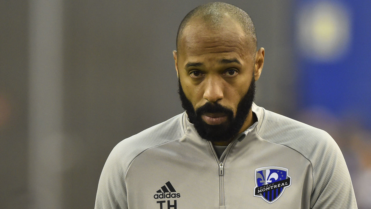 MONTREAL, QC - MARCH 10: Head coach of the Montreal Impact Thierry Henry takes to the pitch prior to the game between the Montreal Impact and CD Olimpia during the 1st leg of the CONCACAF Champions League quarterfinal game at Olympic Stadium on March 10, 2020 in Montreal, Quebec, Canada. CD Olimpia defeated the Montreal Impact 2-1.