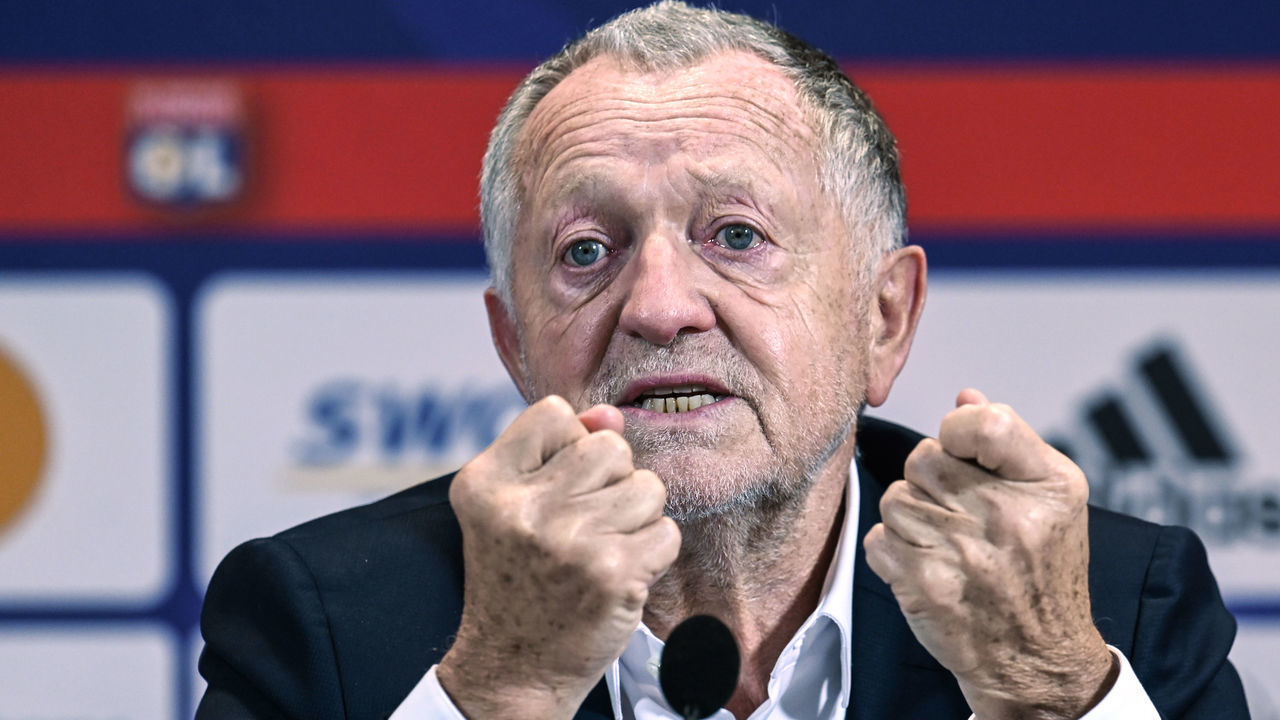 Olympique Lyonnais' president Jean-Michel Aulas speaks during a press conference to present the new players on January 25, 2021, at the Groupama Stadium in Decines-Charpieu near Lyon, central-eastern France.