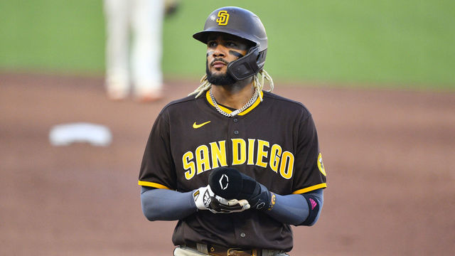 SAN FRANCISCO, CA - SEPTEMBER 25: San Diego Padres shortstop Fernando Tatis (23) looks on during a MLB game between the San Diego Padres and the San Francisco Giants on September 25, 2020 at Oracle Park in San Francisco, CA. The 2020 regular season has been shortened to 60 games due to the COVID-19 Pandemic.