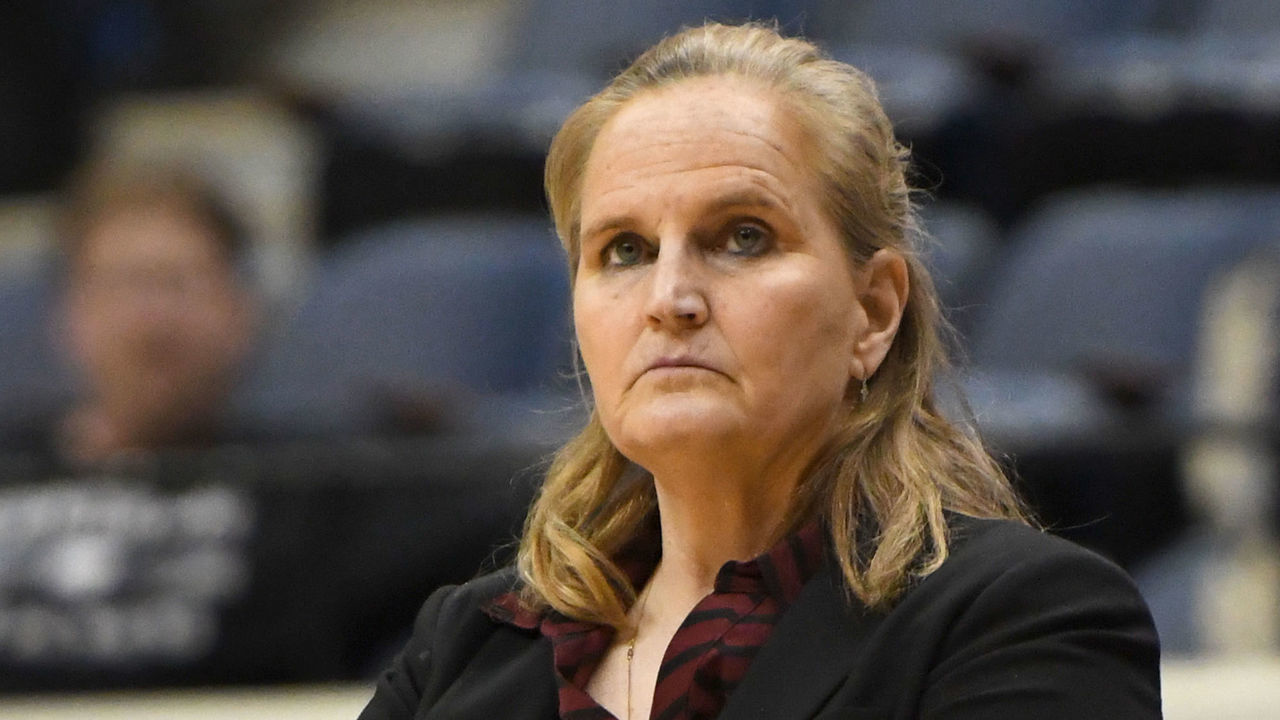 RICHMOND, VA - MARCH 02: Head coach Stephanie Gaitley of the Fordham Lady Rams looks on during the quarterfinal round of the Atlantic-10 Women's Basketball Tournament against the St. Joseph's Hawks at Richmond Coliseum on March 2, 2018 in Richmond, Virginia. The Billikens won 52-49. Photo by Mitchell Layton/Getty Images)
