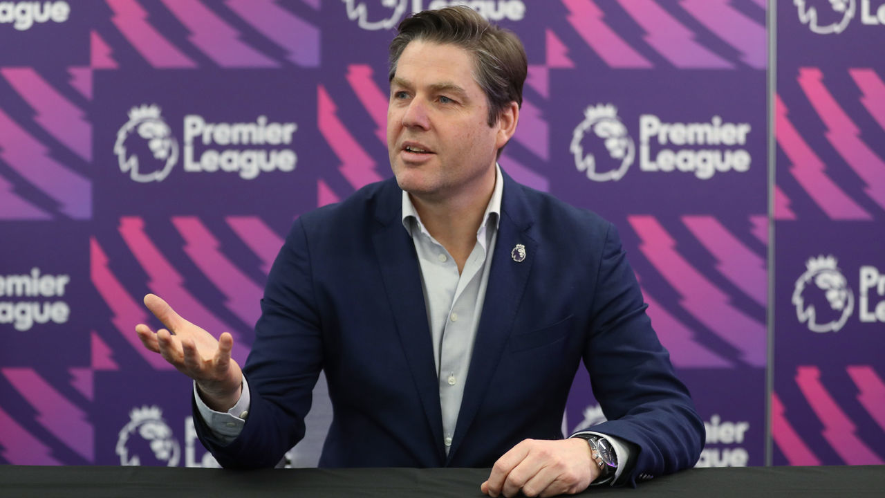LONDON, ENGLAND - FEBRUARY 04: Richard Masters, Chief Executive of Premier League, addresses journalists during a media briefing on February 04, 2020 in London, England.