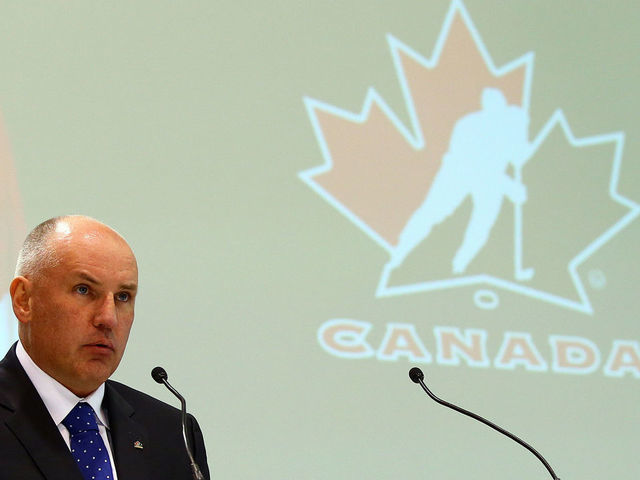 TORONTO, ON - JANUARY 7: Doug Armstrong announces the Roster of the Canadian Men's Olympic Hockey team at the Mastercard Centre ahead of the Sochi Winter Olympics January 7, 2014 in Toronto, Ontario, Canada.