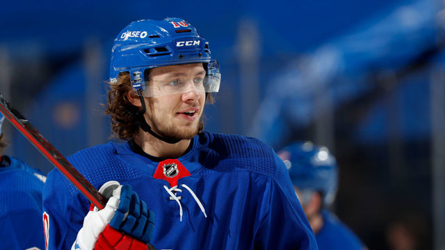NEW YORK, NY - JANUARY 30: Artemi Panarin #10 of the New York Rangers looks on during warmups prior to the game against the Pittsburgh Penguins at Madison Square Garden on January 30, 2021 in New York City.