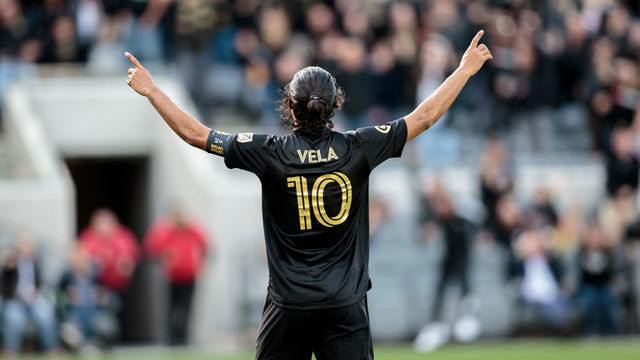 LOS ANGELES, CA - MARCH 01: Carlos Vela #10 of LAFC scores a goal and celebrates during a game between Inter Miami CF and Los Angeles FC at Banc of California Stadium on March 01, 2020 in Los Angeles, California.
