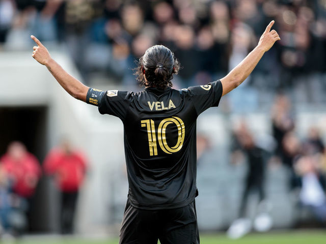 LOS ANGELES, CA - MARCH 01: Carlos Vela #10 of LAFC scores a goal and celebrates during a game between Inter Miami CF and Los Angeles FC at Banc of California Stadium on March 01, 2020 in Los Angeles, California.