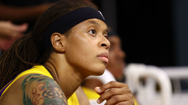 PALMETTO, FL - AUGUST 9: Seimone Augustus #33 of the Los Angeles Sparks looks on during the game against the Minnesota Lynx on August 9, 2020 at Feld Entertainment Center in Palmetto, Florida. NOTE TO USER: User expressly acknowledges and agrees that, by downloading and/or using this Photograph, user is consenting to the terms and conditions of the Getty Images License Agreement. Mandatory Copyright Notice: Copyright 2020 NBAE