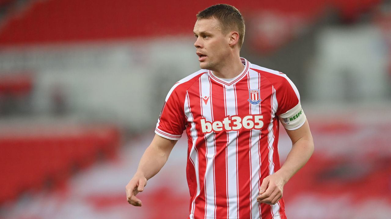 STOKE ON TRENT, ENGLAND - JANUARY 09: Ryan Shawcross of Stoke City in action during the FA Cup Third Round match between Stoke City and Leicester City at Bet365 Stadium on January 09, 2021 in Stoke on Trent, England. The match will be played without fans, behind closed doors as a Covid-19 precaution.