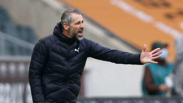Moenchengladbach's German head coach Marco Rose reacts during the German first division Bundesliga football match Borussia Moenchengladbach vs FC Mainz 05 in Moenchengladbach, western Germany, on February 20, 2021.