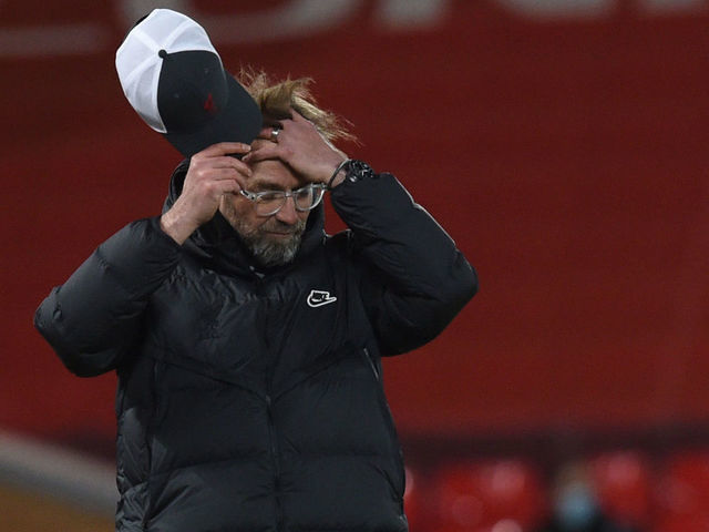 LIVERPOOL, ENGLAND - FEBRUARY 20: ( THE SUN OUT,THE SUN ON SUNDAY OUT ) Jurgen Klopp manager of Liverpool during the Premier League match between Liverpool and Everton at Anfield on February 20, 2021 in Liverpool, England. Sporting stadiums around the UK remain under strict restrictions due to the Coronavirus Pandemic as Government social distancing laws prohibit fans inside venues resulting in games being played behind closed doors.