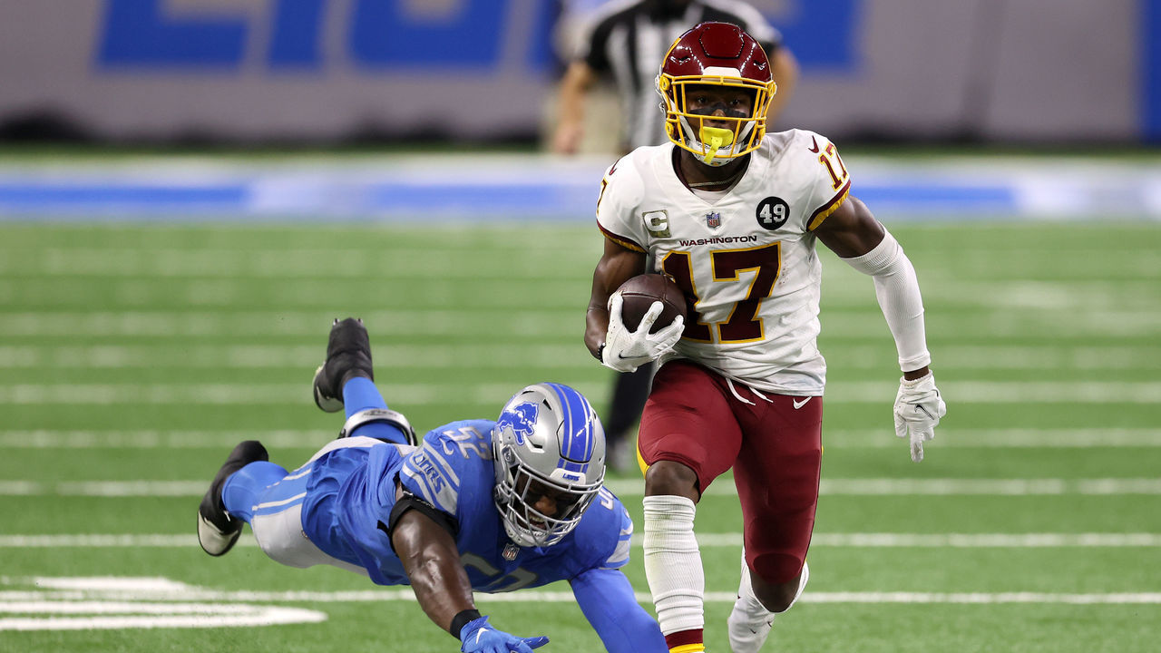 DETROIT, MICHIGAN - NOVEMBER 15: Terry McLaurin #17 of the Washington Football Team attempts to run with the ball against Christian Jones #52 of the Detroit Lions during their game at Ford Field on November 15, 2020 in Detroit, Michigan.
