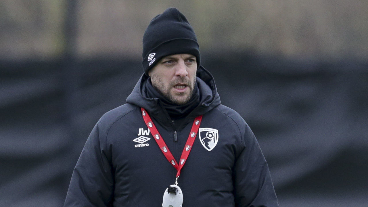 BOURNEMOUTH, ENGLAND - FEBRUARY 19: Caretaker manager Jonathan Woodgate of Bournemouth during a training session at the Vitality Stadium on February 19, 2021 in Bournemouth, England.