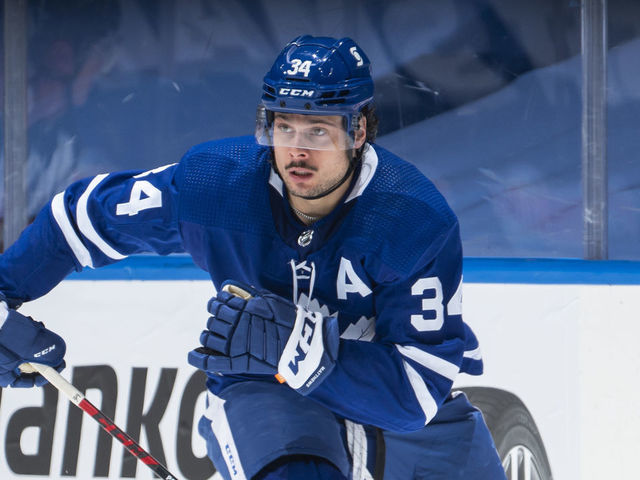 TORONTO, ON - FEBRUARY 18: Auston Matthews #34 of the Toronto Maple Leafs skates against the Ottawa Senators during the third period at the Scotiabank Arena on February 18, 2021 in Toronto, Ontario, Canada.