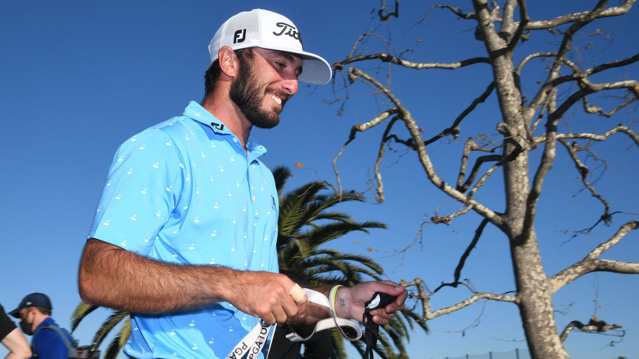 PACIFIC PALISADES, CALIFORNIA - FEBRUARY 21: Max Homa of the United States reacts after defeating Tony Finau of the United States (not pictured) in a playoff to win The Genesis Invitational at Riviera Country Club on February 21, 2021 in Pacific Palisades, California.