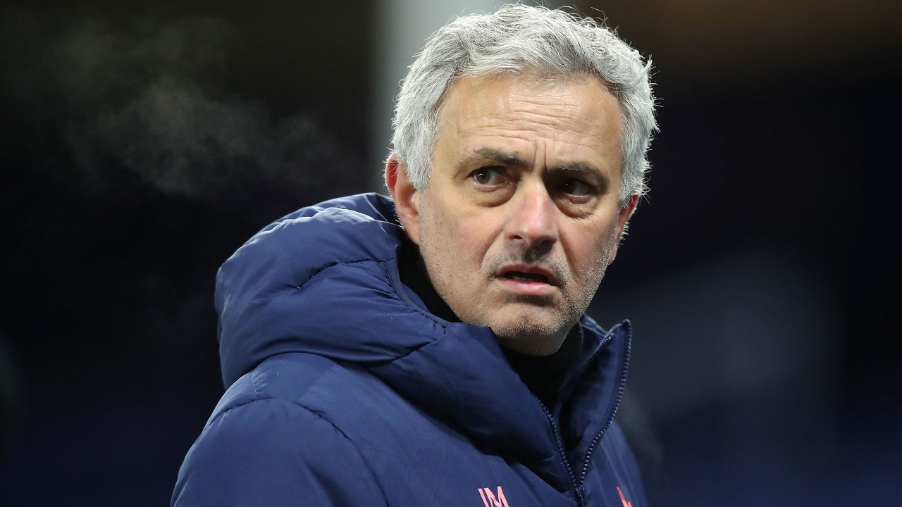 Tottenham Hotspur manager Jose Mourinho leaves the pitch after the Emirates FA Cup fifth round match at Goodison Park, Liverpool. Picture date: Wednesday February 10, 2021.