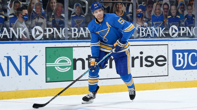 ST. LOUIS, MO - FEBRUARY 6: Colton Parayko #55 of the St. Louis Blues skates against the Arizona Coyotes at Enterprise Center on February 6, 2021 at the Enterprise Center in St. Louis, Missouri.