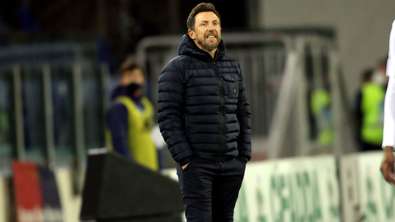 CAGLIARI, ITALY - FEBRUARY 19: Eusebio di Francesco coach of Cagliari reacts during the Serie A match between Cagliari Calcio and Torino FC at Sardegna Arena on February 19, 2021 in Cagliari, Italy.