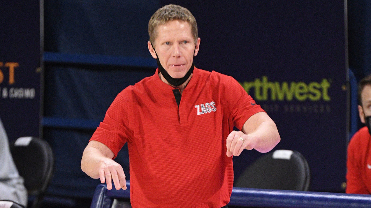 SPOKANE, WA - FEBRUARY 20: Gonzaga head coach Mark Few during the game between the San Diego Toreros and the Gonzaga Bulldogs played at the McCarthey Athletic Center on February 20, 2021 in Spokane, Washington.
