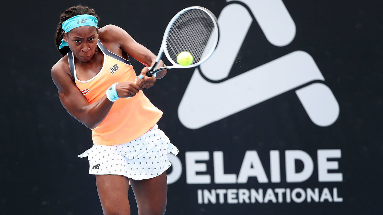 ADELAIDE, AUSTRALIA - FEBRUARY 23: Cori Gauff of the USA plays a shot against Jasmine Paolini of Italy during day two of the Adelaide International WTA 500 at Memorial Drive on February 23, 2021 in Adelaide, Australia.