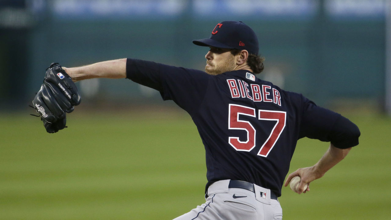 DETROIT, MI - SEPTEMBER 17: Shane Bieber #57 of the Cleveland Indians pitches against the Detroit Tigers at Comerica Park on September 17, 2020, in Detroit, Michigan.