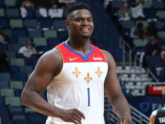 NEW ORLEANS, LA - FEBRUARY 21: Zion Williamson #1 of the New Orleans Pelicans smiles during the game against the Boston Celtics on February 21, 2021 at the Smoothie King Center in New Orleans, Louisiana. Mandatory Copyright Notice: Copyright 2021 NBAE