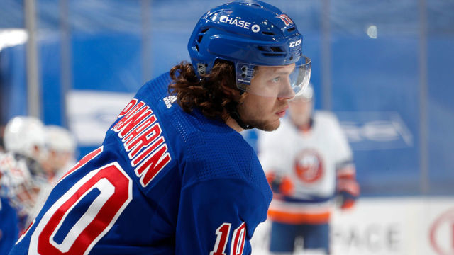 NEW YORK, NY - JANUARY 14: Artemi Panarin #10 of the New York Rangers skates during warmups prior to the game against the New York Islanders at Madison Square Garden on January 14, 2021 in New York City. The New York Islanders won 4-0.