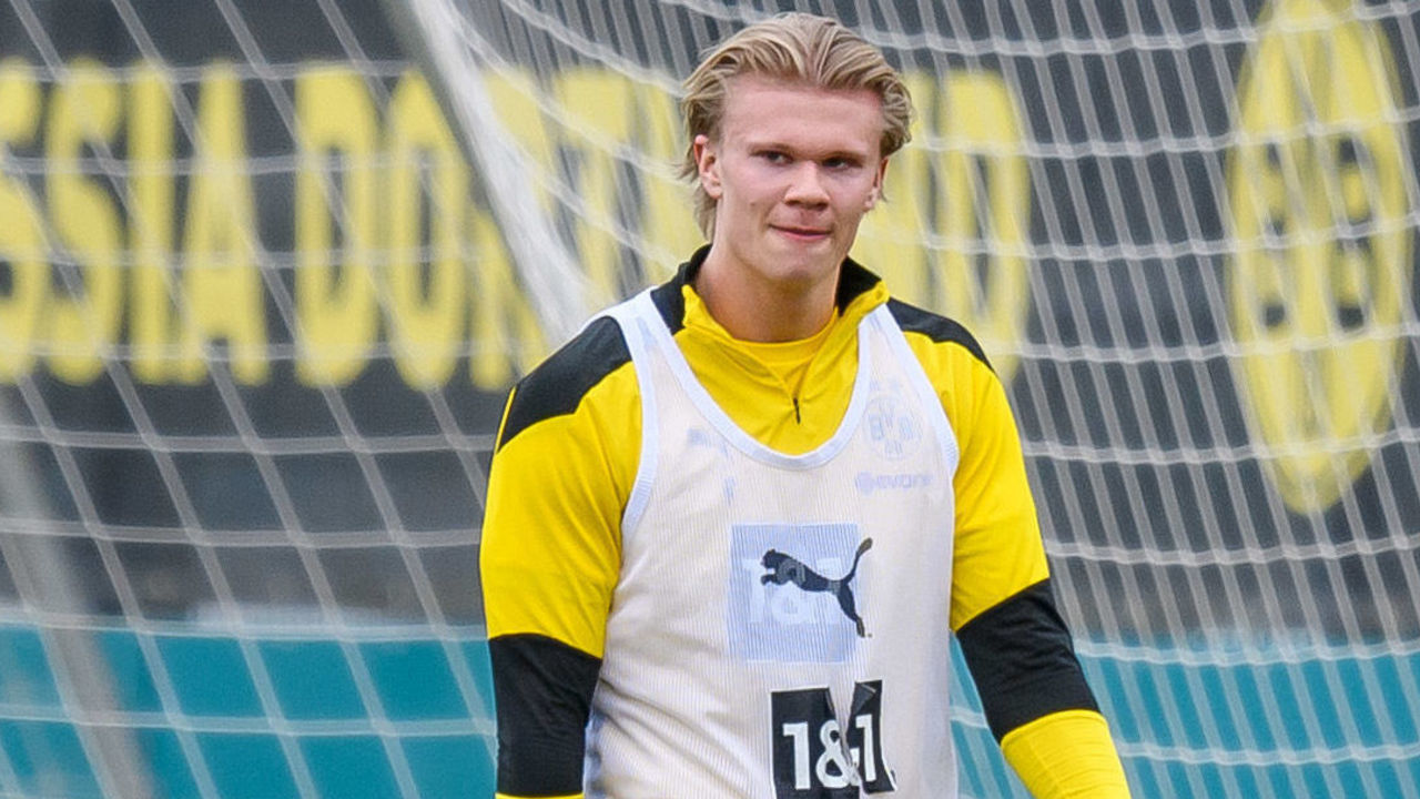 DORTMUND, GERMANY - FEBRUARY 23: (BILD ZEITUNG OUT) Erling Haaland of Borussia Dortmund looks on during the Borussia Dortmund training session on February 23, 2021 in Dortmund, Germany.