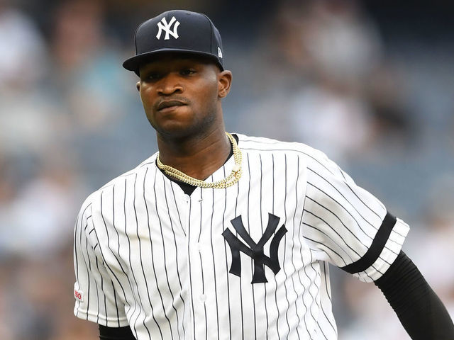 NEW YORK, NEW YORK - JULY 18: Domingo German #55 of the New York Yankees reacts after striking out a better during the fifth inning of game one of a doubleheader against the Tampa Bay Rays at Yankee Stadium on July 18, 2019 in the Bronx borough of New York City.