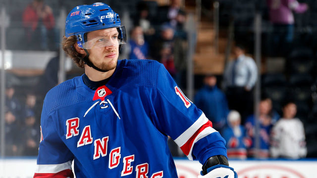 NEW YORK, NY - MARCH 03: Artemi Panarin #10 of the New York Rangers skates against the St Louis Blues at Madison Square Garden on March 3, 2020 in New York City.