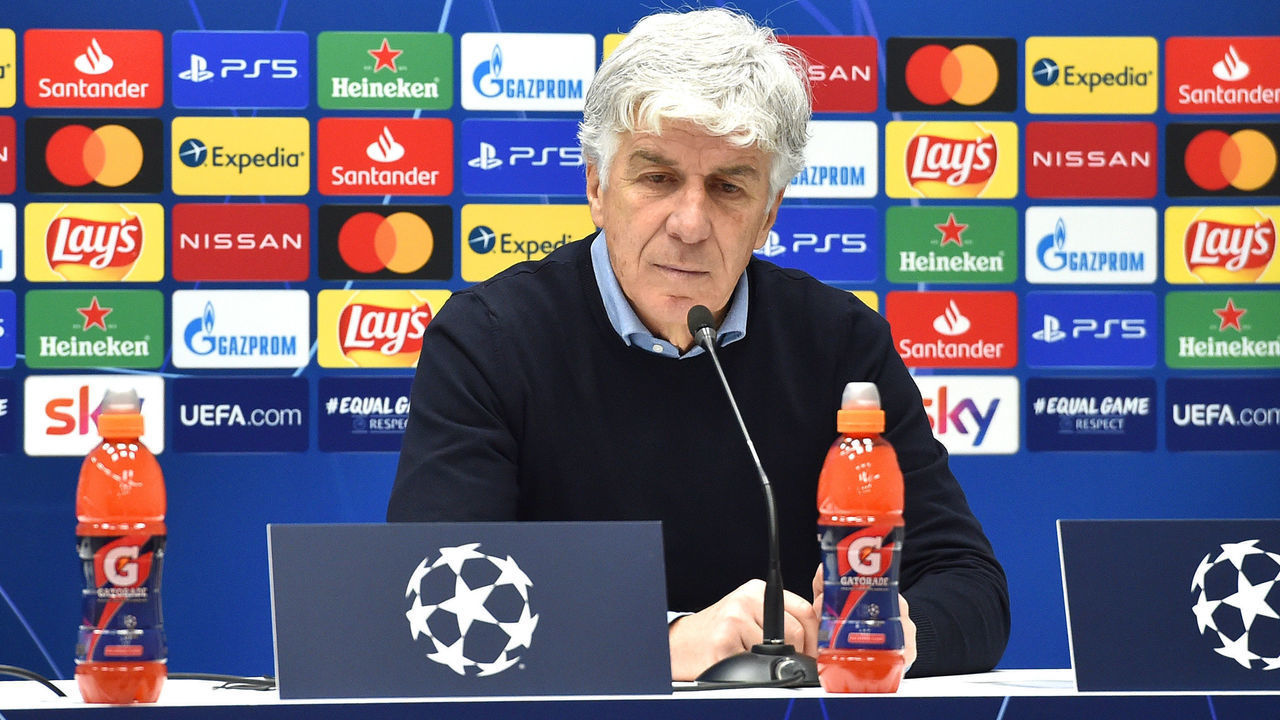 BERGAMO, ITALY - FEBRUARY 24: Gian Piero Gasperini, Head Coach of Atalanta B.C. speaks during a press conference after the UEFA Champions League Round of 16 match between Atalanta and Real Madrid at Gewiss Stadium on February 24, 2021 in Bergamo, Italy. Sporting stadiums around Italy remain under strict restrictions due to the Coronavirus Pandemic as Government social distancing laws prohibit fans inside venues resulting in games being played behind closed doors.