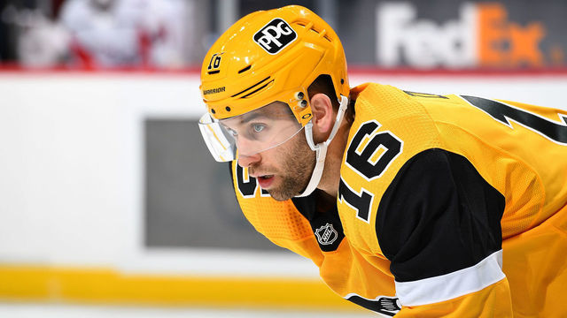 PITTSBURGH, PA - FEBRUARY 16: Jason Zucker #16 of the Pittsburgh Penguins skates against the Washington Capitals at PPG PAINTS Arena on February 16, 2021 in Pittsburgh, Pennsylvania.