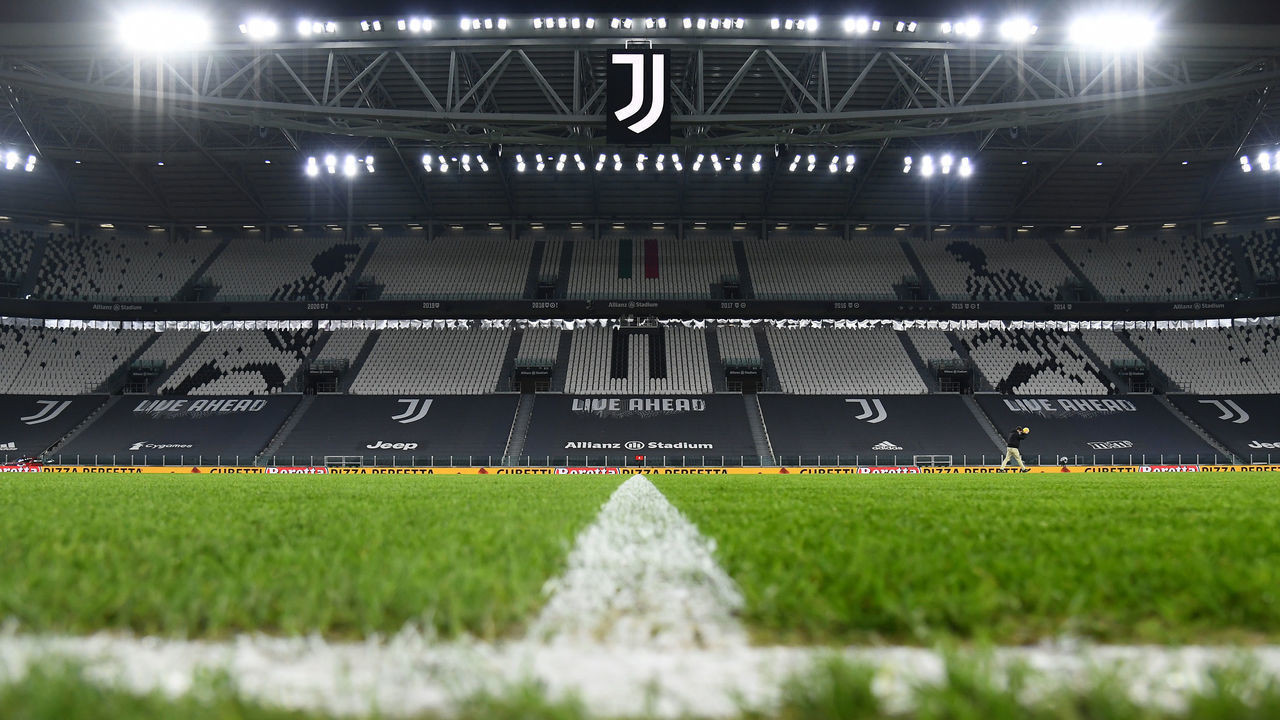 TURIN, ITALY - FEBRUARY 09: A general view inside the stadium before the Coppa Italia semi-final between Juventus and FC Internazionale at Allianz Stadium on February 09, 2021 in Turin, Italy. Sporting stadiums around Italy remain under strict restrictions due to the Coronavirus Pandemic as Government social distancing laws prohibit fans inside venues resulting in games being played behind closed doors.