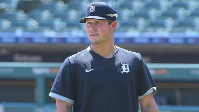 DETROIT, MI - JULY 06: Major League Baseballs number one draft pick Spencer Torkelson #73 of the Detroit Tigers looks on during the Detroit Tigers Summer Workouts at Comerica Park on July 6, 2020 in Detroit, Michigan.