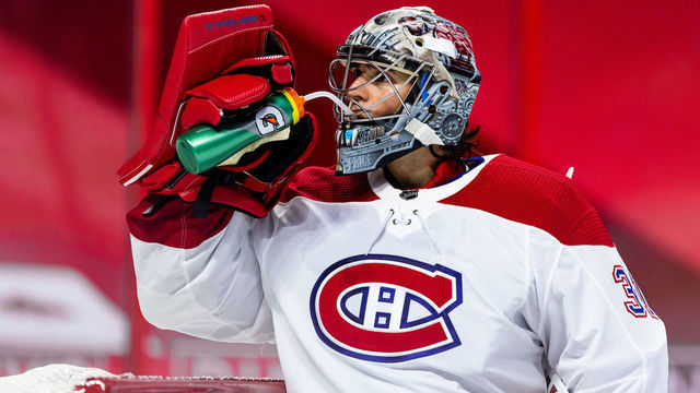 OTTAWA, ON - FEBRUARY 23: Montreal Canadiens Goalie Carey Price (31) takes a drink during second period National Hockey League action between the Montreal Canadiens and Ottawa Senators on February 23, 2021, at Canadian Tire Centre in Ottawa, ON, Canada.