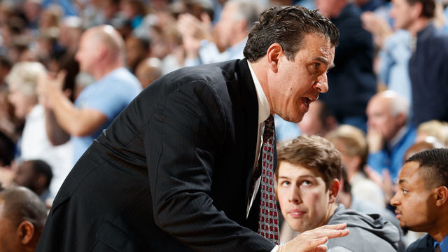 CHAPEL HILL, NC - JANUARY 09: Assistant coach Scott Spinelli of the Boston College Eagles coaches against the North Carolina Tar Heels on January 09, 2018 at the Dean Smith Center in Chapel Hill, North Carolina. North Carolina won 66-96.
