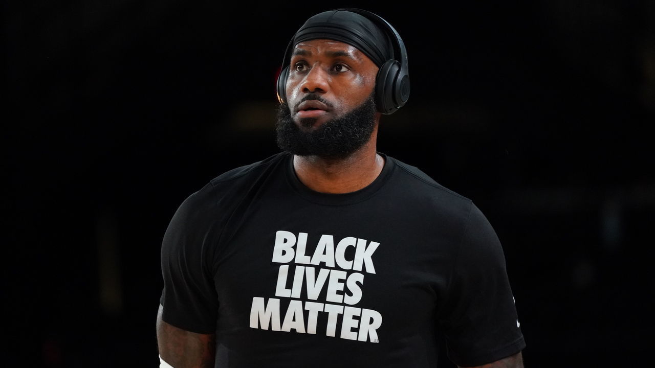 ORLANDO, FL - SEPTEMBER 12: LeBron James #23 of the Los Angeles Lakers warms up before Game Five of the Western Conference SemiFinals of the NBA Playoffs on September 12, 2020 at AdventHealth Arena in Orlando, Florida. NOTE TO USER: User expressly acknowledges and agrees that, by downloading and/or using this Photograph, user is consenting to the terms and conditions of the Getty Images License Agreement. Mandatory Copyright Notice: Copyright 2020 NBAE