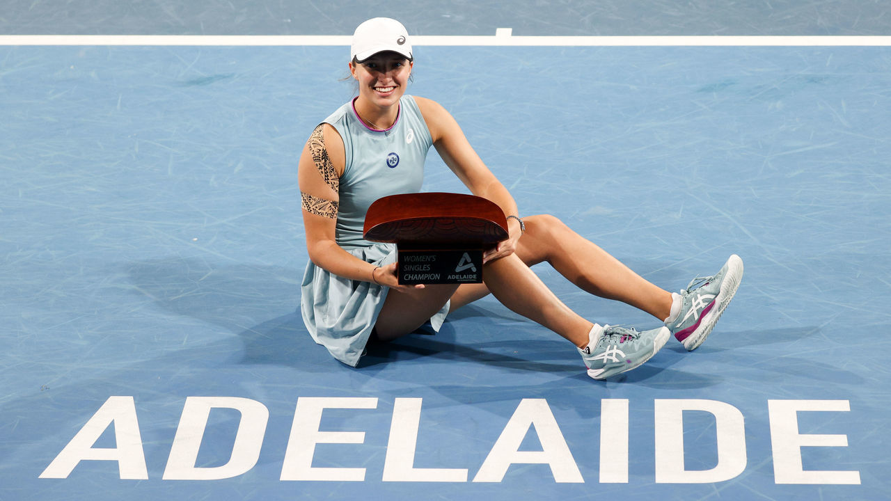ADELAIDE, AUSTRALIA - FEBRUARY 27: Winner Iga Swiatek of Poland after their singles final match on day six of the Adelaide International tennis tournament at Memorial Drive on February 27, 2021 in Adelaide, Australia.