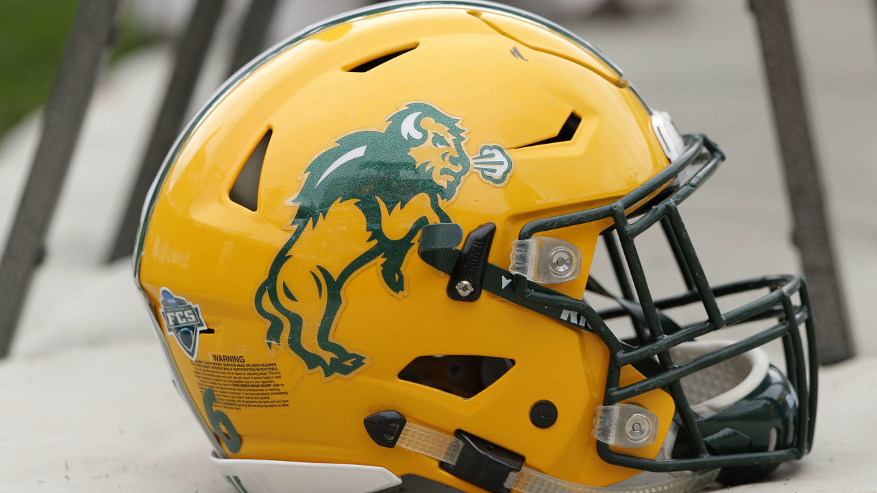 Minneapolis, MN - AUGUST 31: A North Dakota State Bison helmet during the game between the Butler Bulldogs vs North Dakota State Bison on August 31, 2019, at Target Field in Minneapolis, MN.