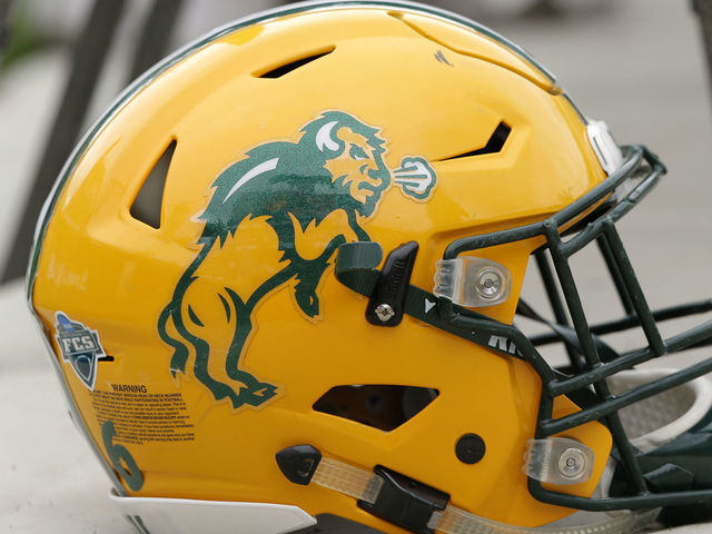 Minneapolis, MN - AUGUST 31: A North Dakota State Bison helmet during the game between the Butler Bulldogs vs North Dakota State Bison on August 31, 2019, at Target Field in Minneapolis, MN.