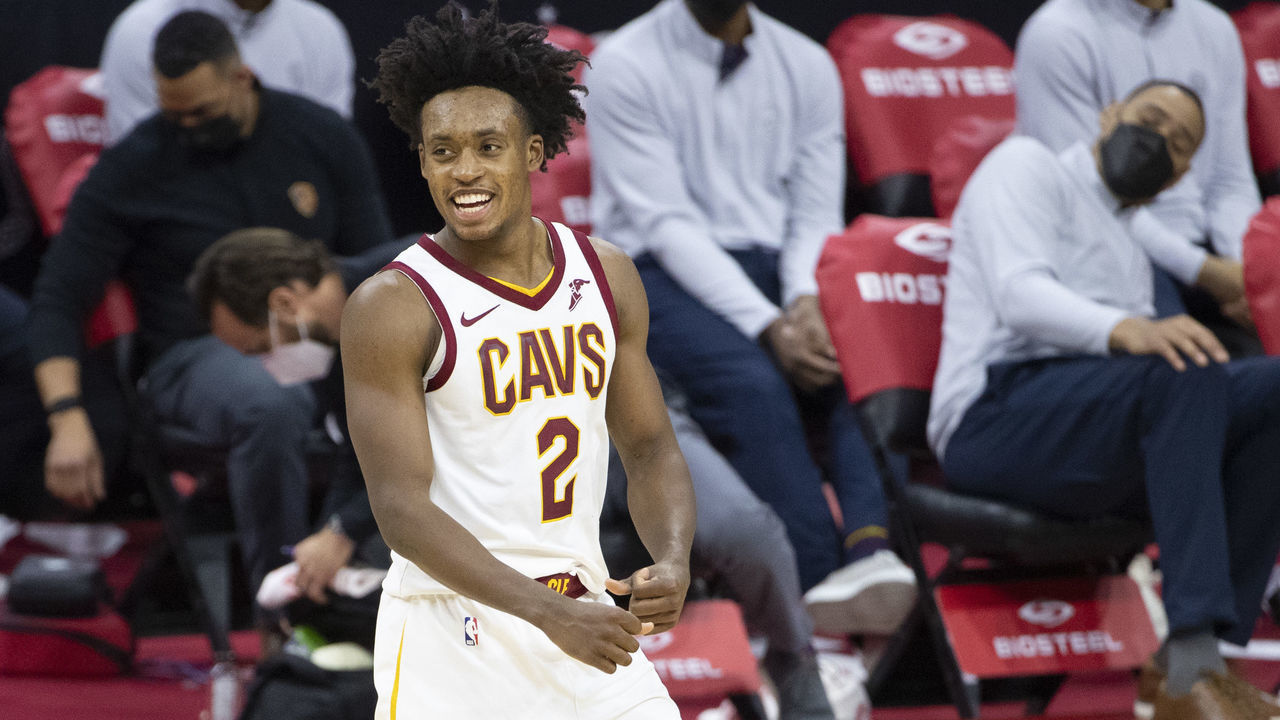 PHILADELPHIA, PA - FEBRUARY 27: Collin Sexton #2 of the Cleveland Cavaliers reacts against the Philadelphia 76ers in overtime at Wells Fargo Center on February 27, 2021 in Philadelphia, Pennsylvania. The Cleveland Cavaliers defeated the Philadelphia 76ers 112-109.