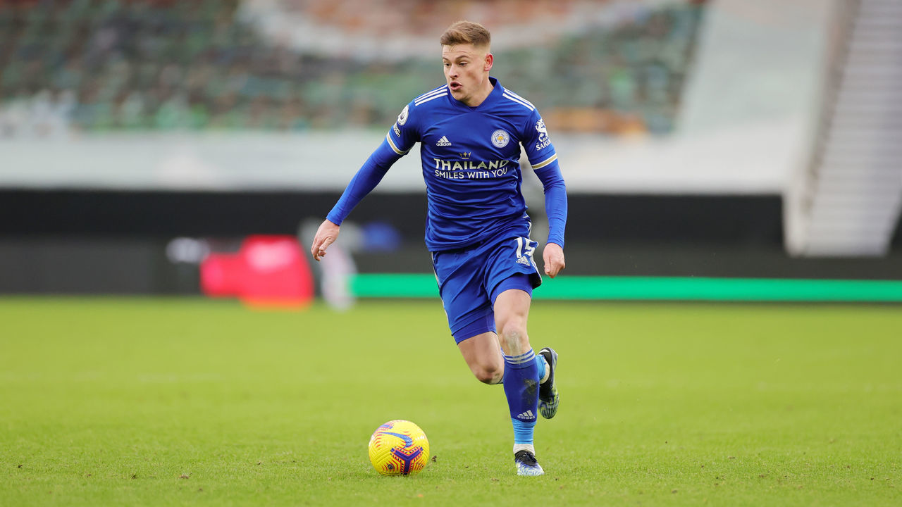 WOLVERHAMPTON, ENGLAND - FEBRUARY 07: Harvey Barnes of Leicester City during the Premier League match between Wolverhampton Wanderers and Leicester City at Molineux on February 7, 2021 in Wolverhampton, United Kingdom. Sporting stadiums around the UK remain under strict restrictions due to the Coronavirus Pandemic as Government social distancing laws prohibit fans inside venues resulting in games being played behind closed doors.