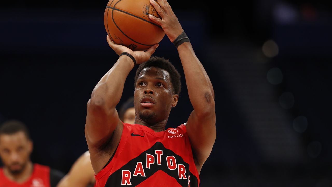 TAMPA, FL- FEBRUARY 26: Kyle Lowry #7 of the Toronto Raptors shoots a free throw during the game against the Houston Rockets on February 26, 2021 at Amalie Arena in Tampa, Florida. Mandatory Copyright Notice: Copyright 2021 NBAE