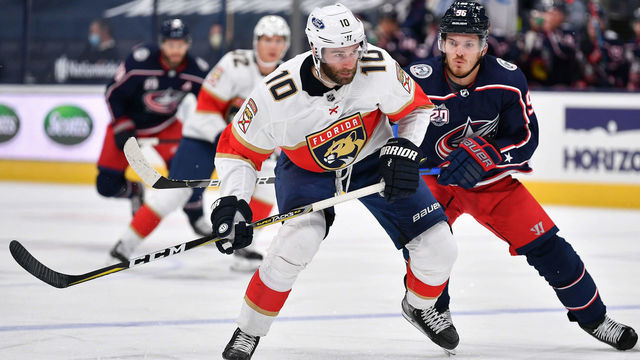 COLUMBUS, OH - JANUARY 28: Brett Connolly #10 of the Florida Panthers skates against the Columbus Blue Jackets on January 28, 2021 at Nationwide Arena in Columbus, Ohio.