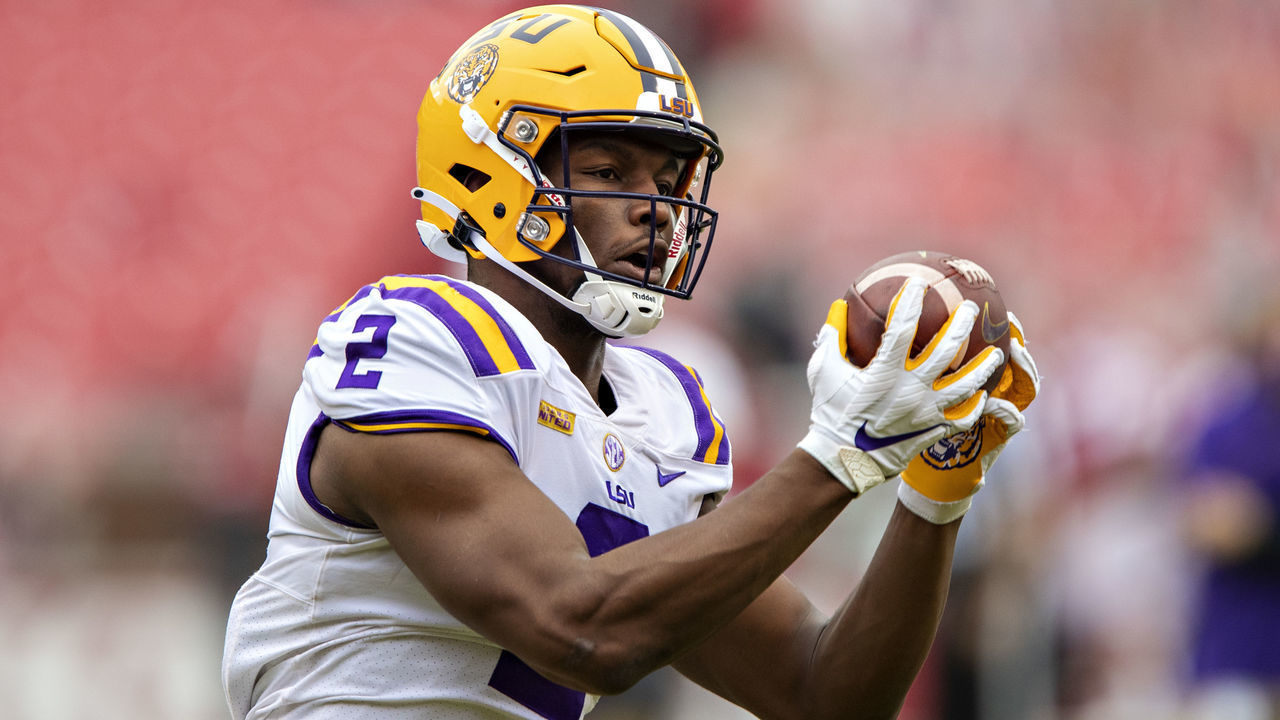 FAYETTEVILLE, AR - NOVEMBER 21: Arik Gilbert #2 of the LSU Tigers warms up before a game against the Arkansas Razorbacks at Razorback Stadium on November 21, 2020 in Fayetteville, Arkansas. The Tigers defeated the Razorbacks 27-24.