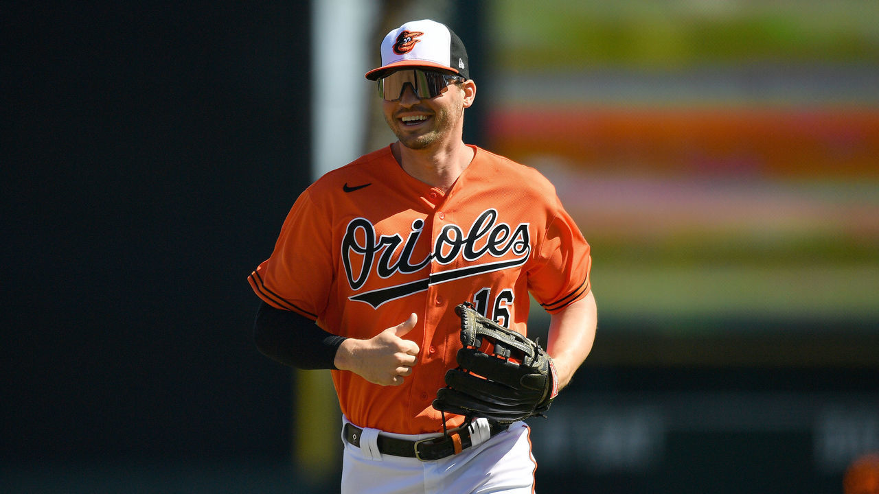 DUNEDIN, FLORIDA - FEBRUARY 29: Trey Mancini #16 of the Baltimore Orioles in action during the spring training game against the Miami Marlins at Ed Smith Stadium on February 29, 2020 in Sarasota, Florida.