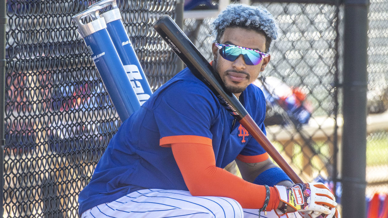 Port St. Lucie, FL: New York Mets player Francisco Lindor sits holding a bat during a spring training workout on Feb. 26, 2021, in Port St. Lucie, Florida.