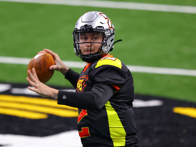 DULUTH, GEORGIA - FEBRUARY 20: Johnny Manziel #2 of the Zappers throws against the Glacier Boyz during a Fan Controlled Football game at Infinite Energy Arena on February 20, 2021 in Duluth, Georgia.