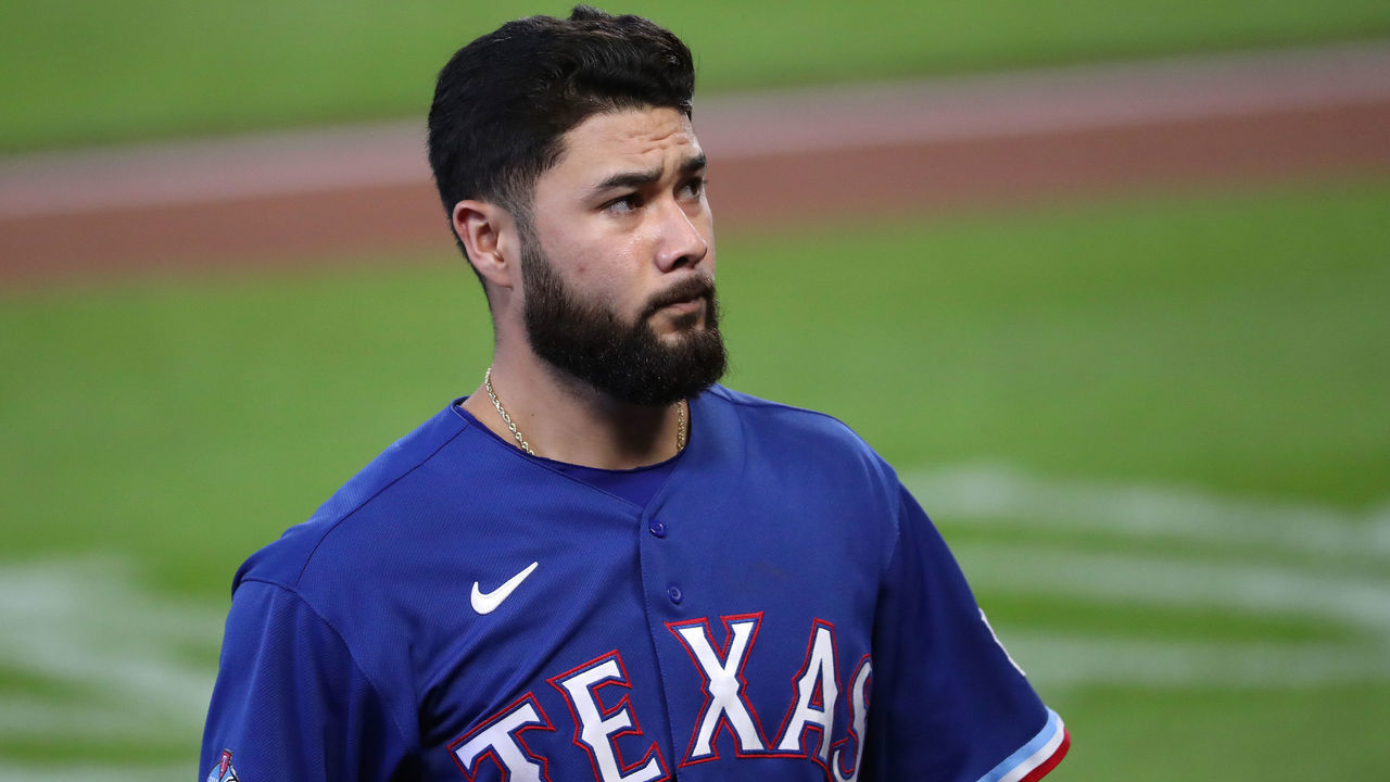 SEATTLE, WASHINGTON - SEPTEMBER 06: Isiah Kiner-Falefa #9 of the Texas Rangers reacts after being thrown out at second in the first inning against the Seattle Mariners at T-Mobile Park on September 06, 2020 in Seattle, Washington.