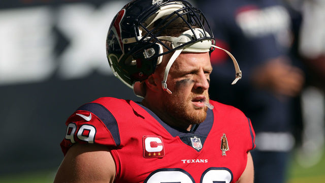 HOUSTON, TEXAS - DECEMBER 06: J.J. Watt #99 of the Houston Texans warms up prior to the game against the Indianapolis Colts at NRG Stadium on December 06, 2020 in Houston, Texas.